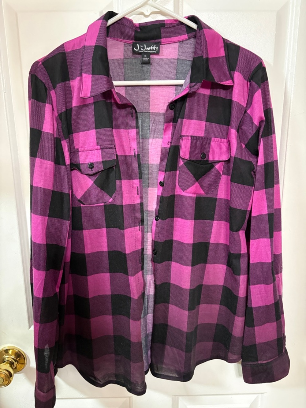Justify Hot Pink and Black Plaid Shirt